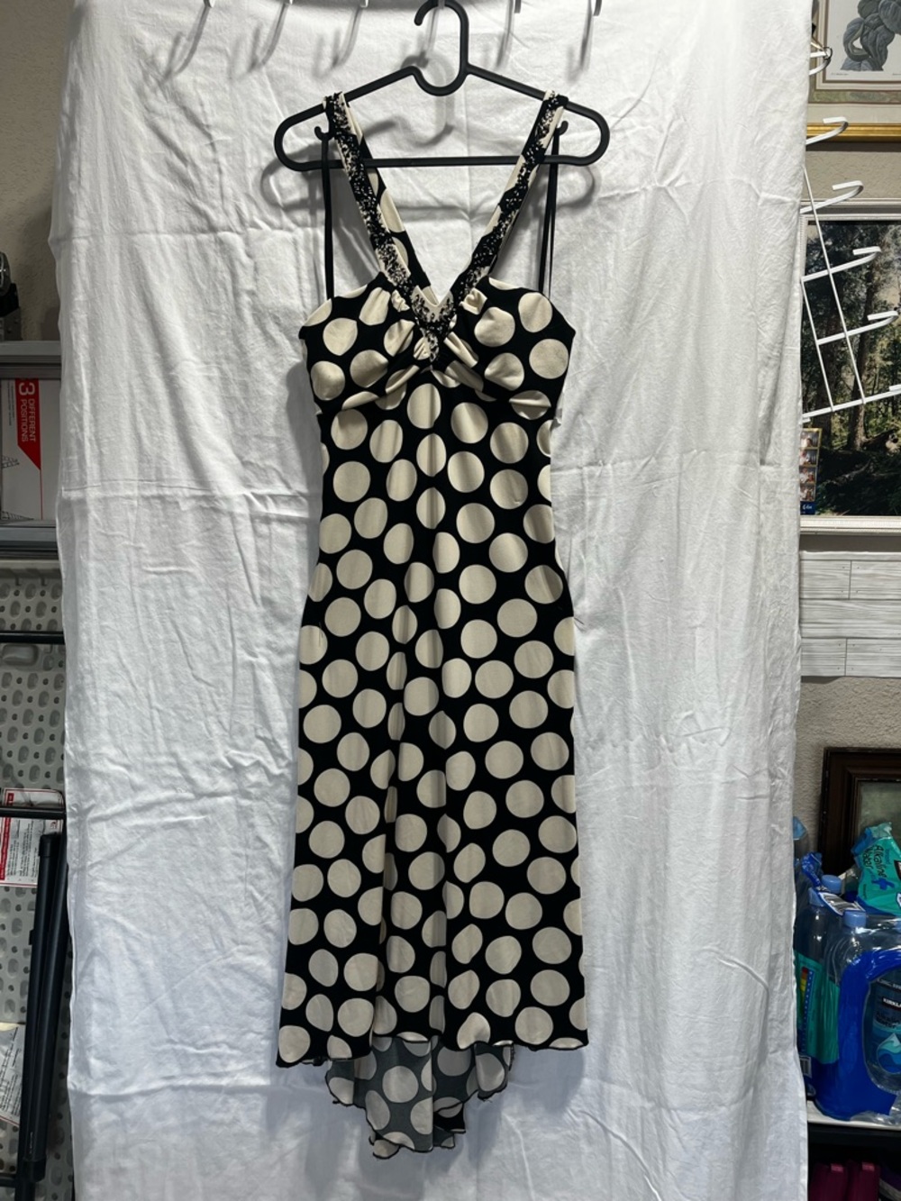 Roulette Black & Cream Polka Dot High-Low Dress